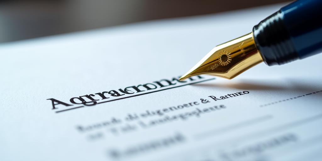 A legal professional reviewing a contract document with gold fountain pen