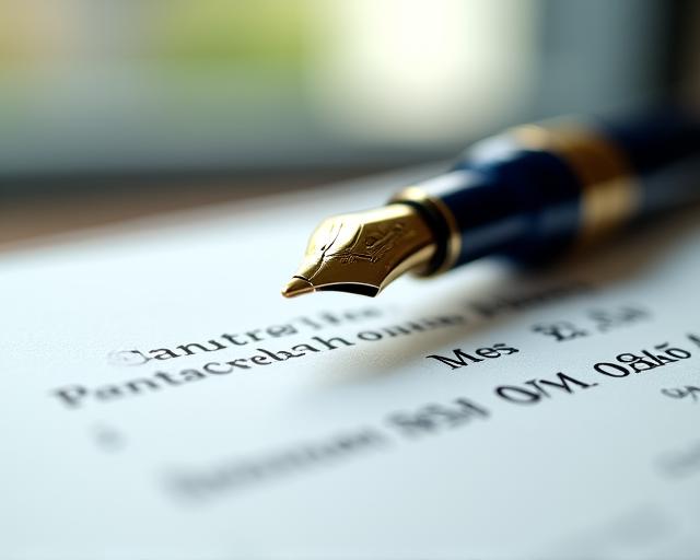 Close up of a luxury fountain pen on a legal document